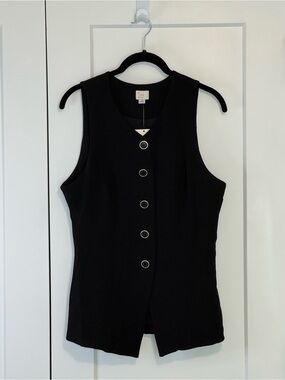 Black Sleeveless Button Front Vest Top